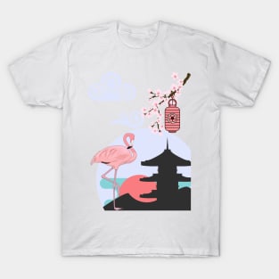 Japanese Rising Sun Cherry Blossoms Pagoda T-Shirt